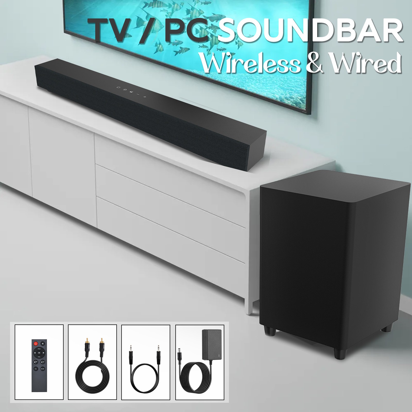 60W TV Soundbar Bluetooth Speaker with Subwoofer Home Theater Surround System