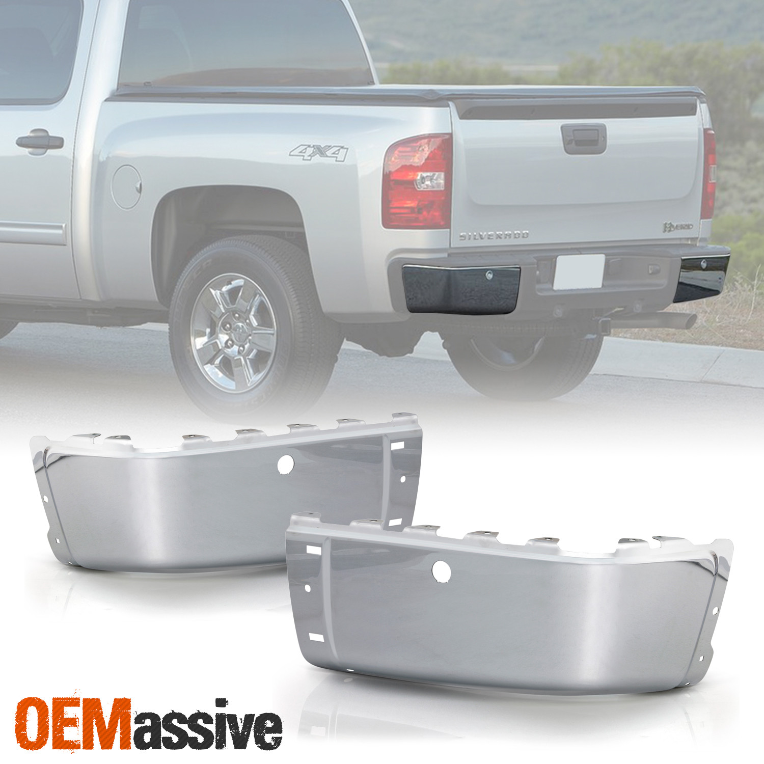 For 07-13 Silverado Sierra 1500 2500HD Rear Bumper End Caps w/ Sensor Holes Pair