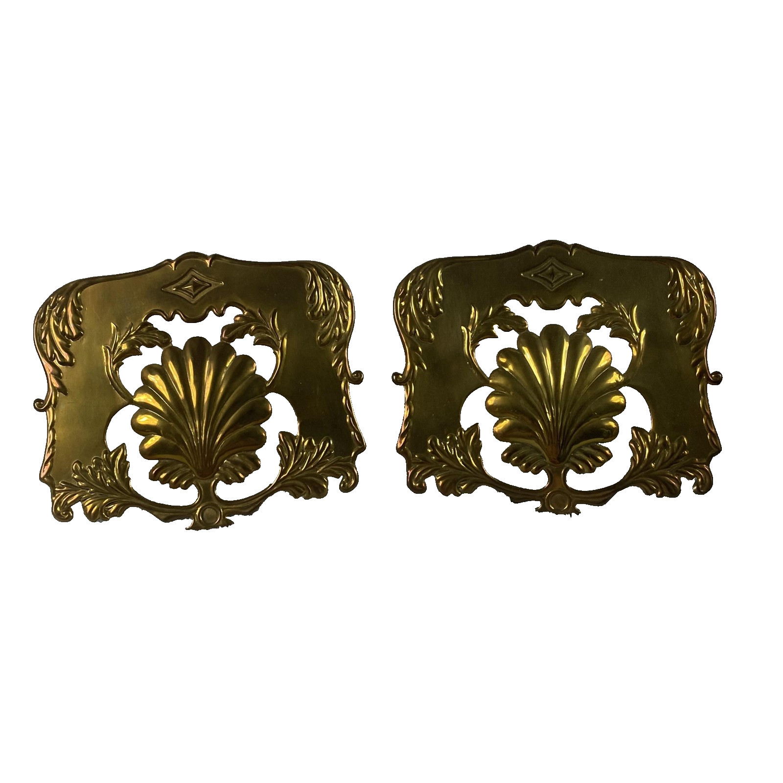 Brass Shell Candle Flame Shields Pair Shell Elegant Grand Millennial Vintage