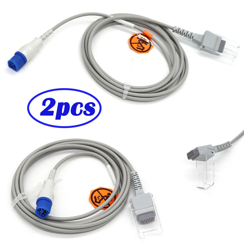 2Pcs SpO2 Sensor Probe Extension Adapter Pulse Oximeter 8P to 9P Fit For Philips