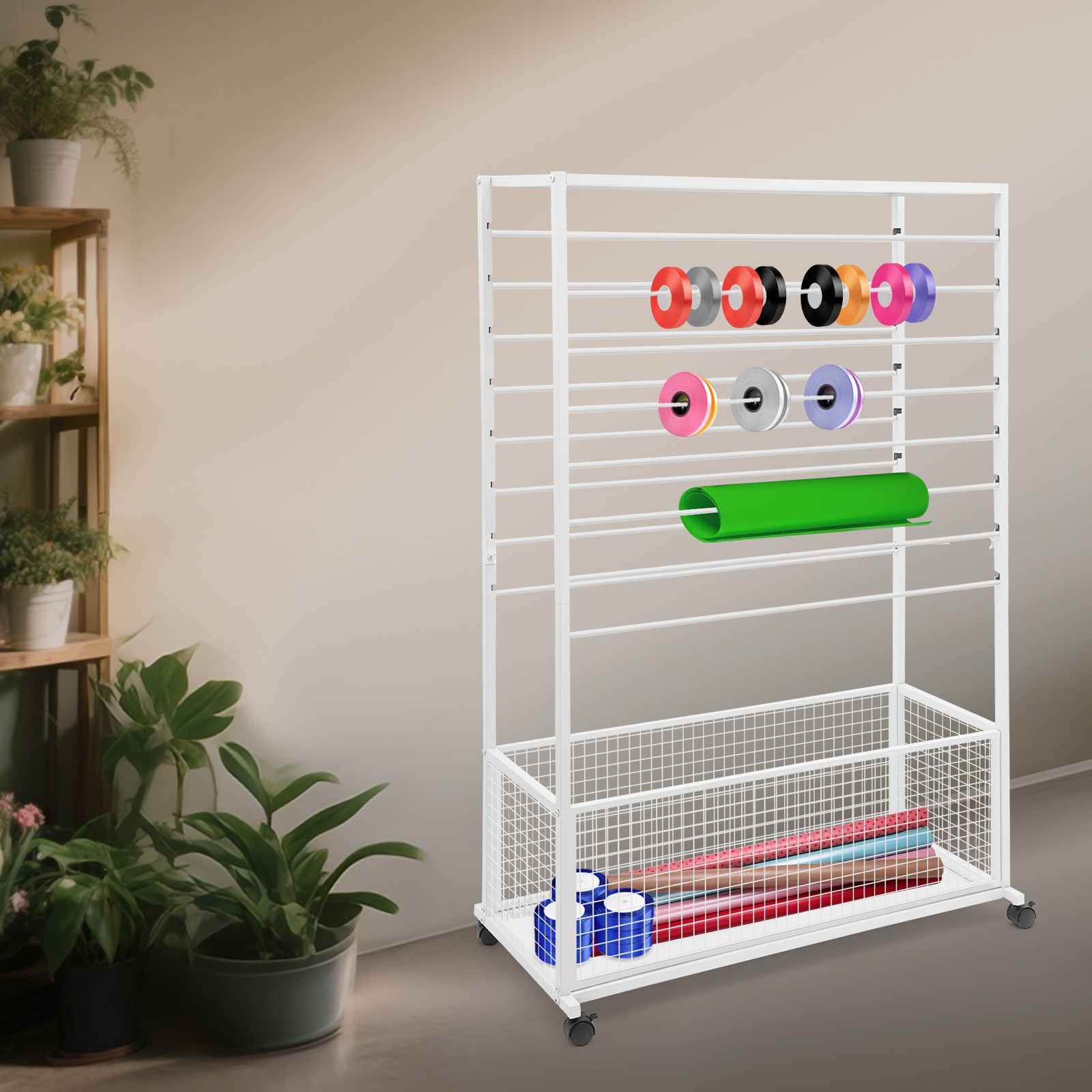 16-tier Double-sided Ribbon Holder Organizer Rack Ribbon Storage Holder + Wheel