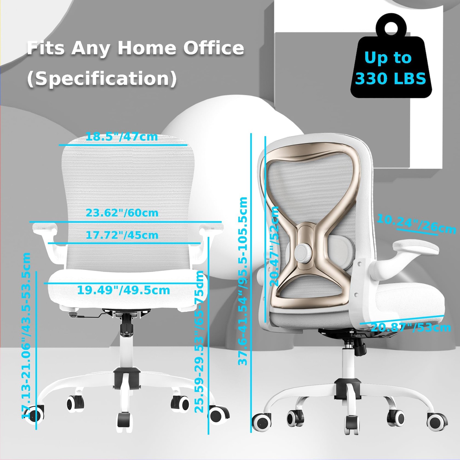 Office Desk Chair with Ergonomic Lumbar Support, Extra-Thick Seat Cushion, Fl...