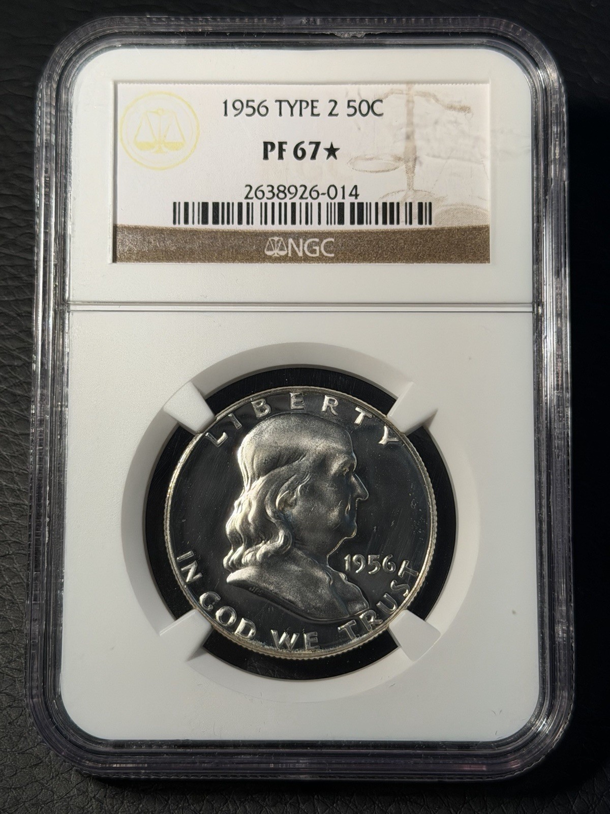 1956-P Type 2 Franklin Silver Half Dollar 50C NGC PROOF PR PF 67* Star Type Two