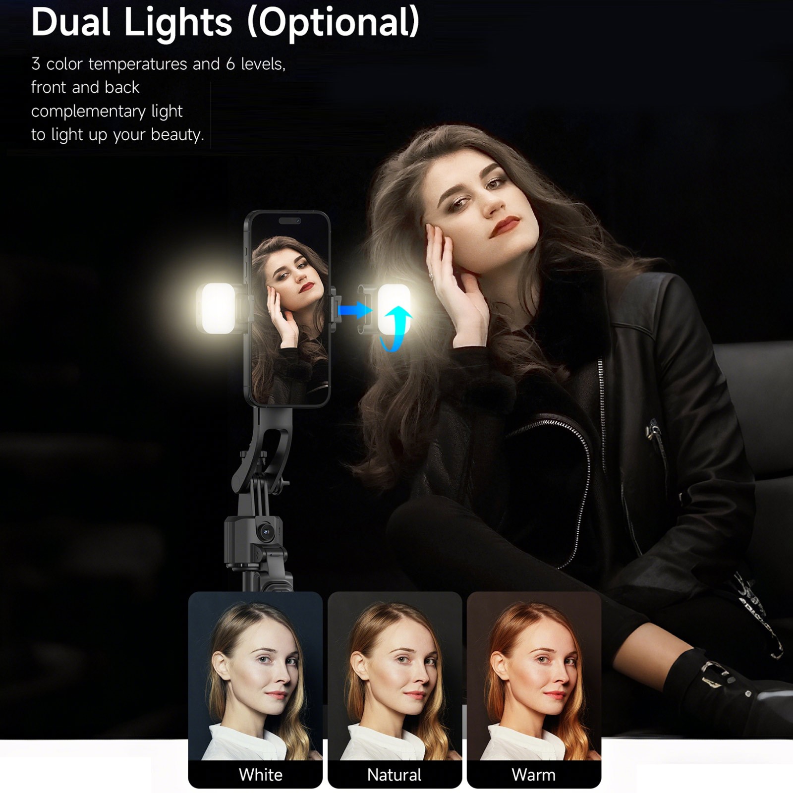 64'' Selfie Stick AI Face Tracking Tripod 360° Rotation Remote & Gesture Control