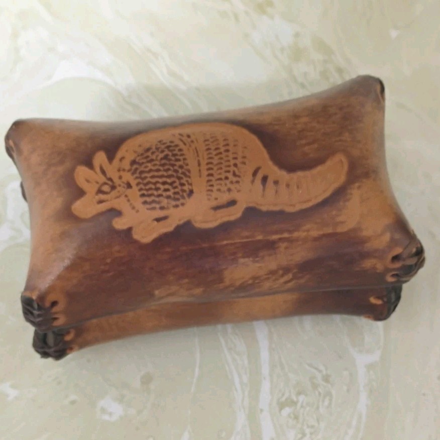 Leather Trinket Box Armadillo Stamped