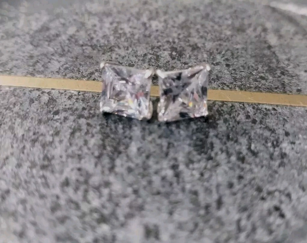 Vintage 925. Sterling Square Solitaire Earrings