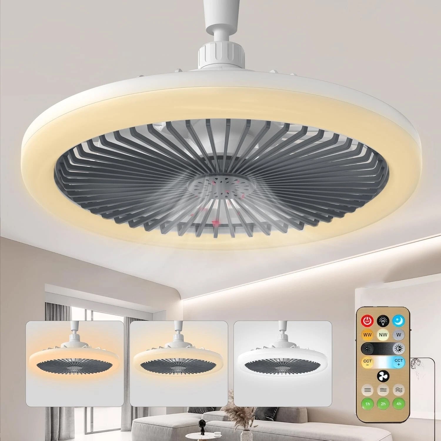 Socket Ceiling Fan Cool Light E26/E27 Base, Ceiling Fans with Light Cordless