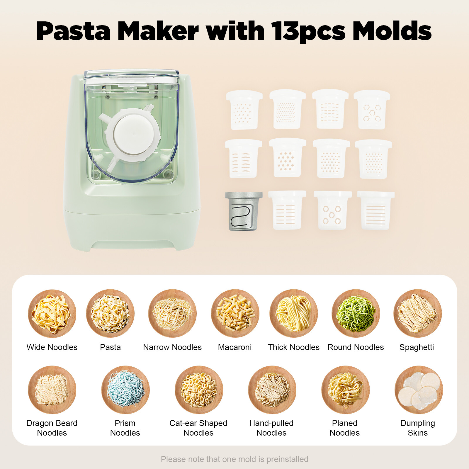 Electric Pasta Maker Automatic Noodle Making Machine with 13* Molds 260W 110V