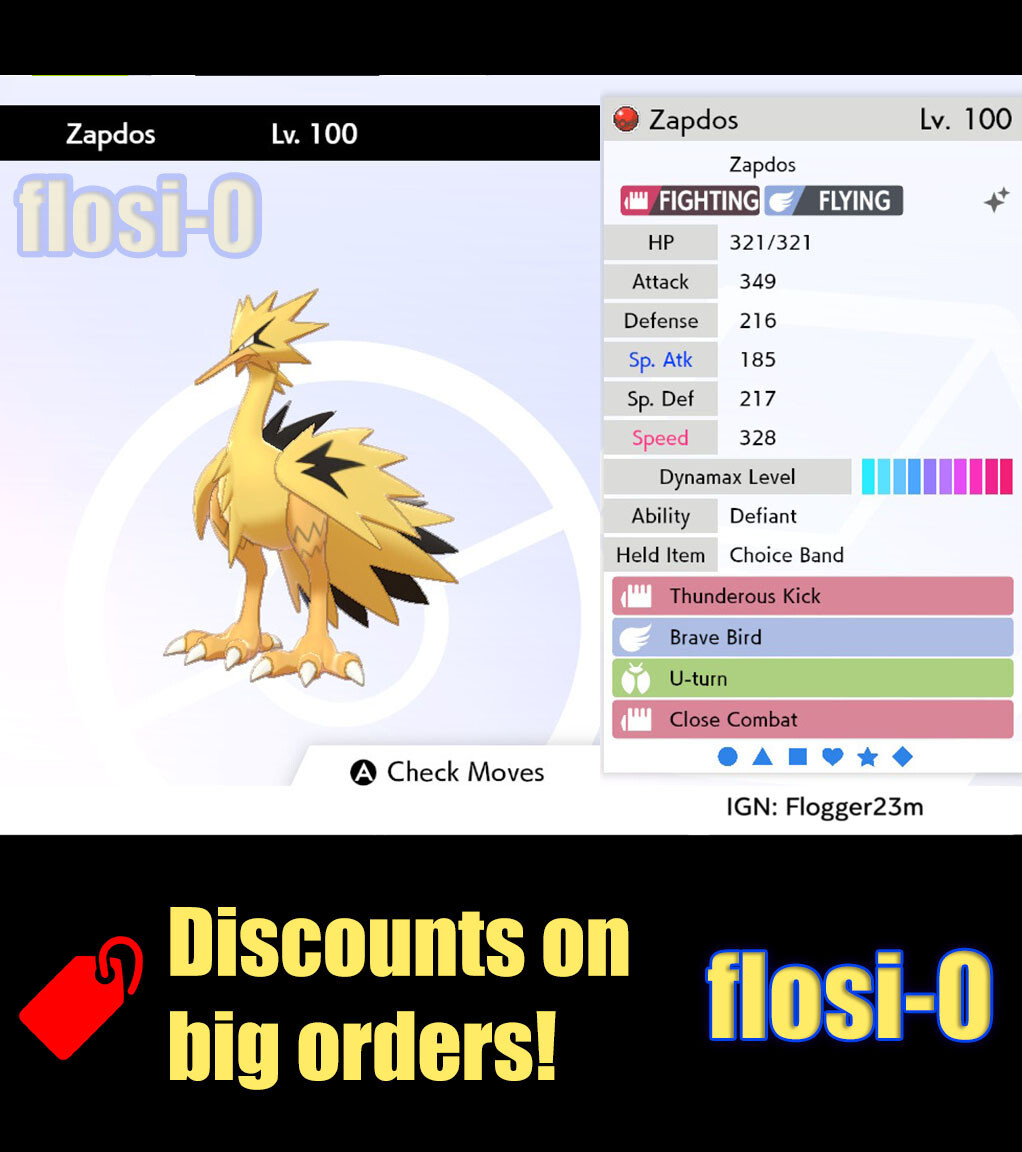 6IV Ultra Shiny Galarian Zapdos Pokemon Sword and Shield (Square Shiny)