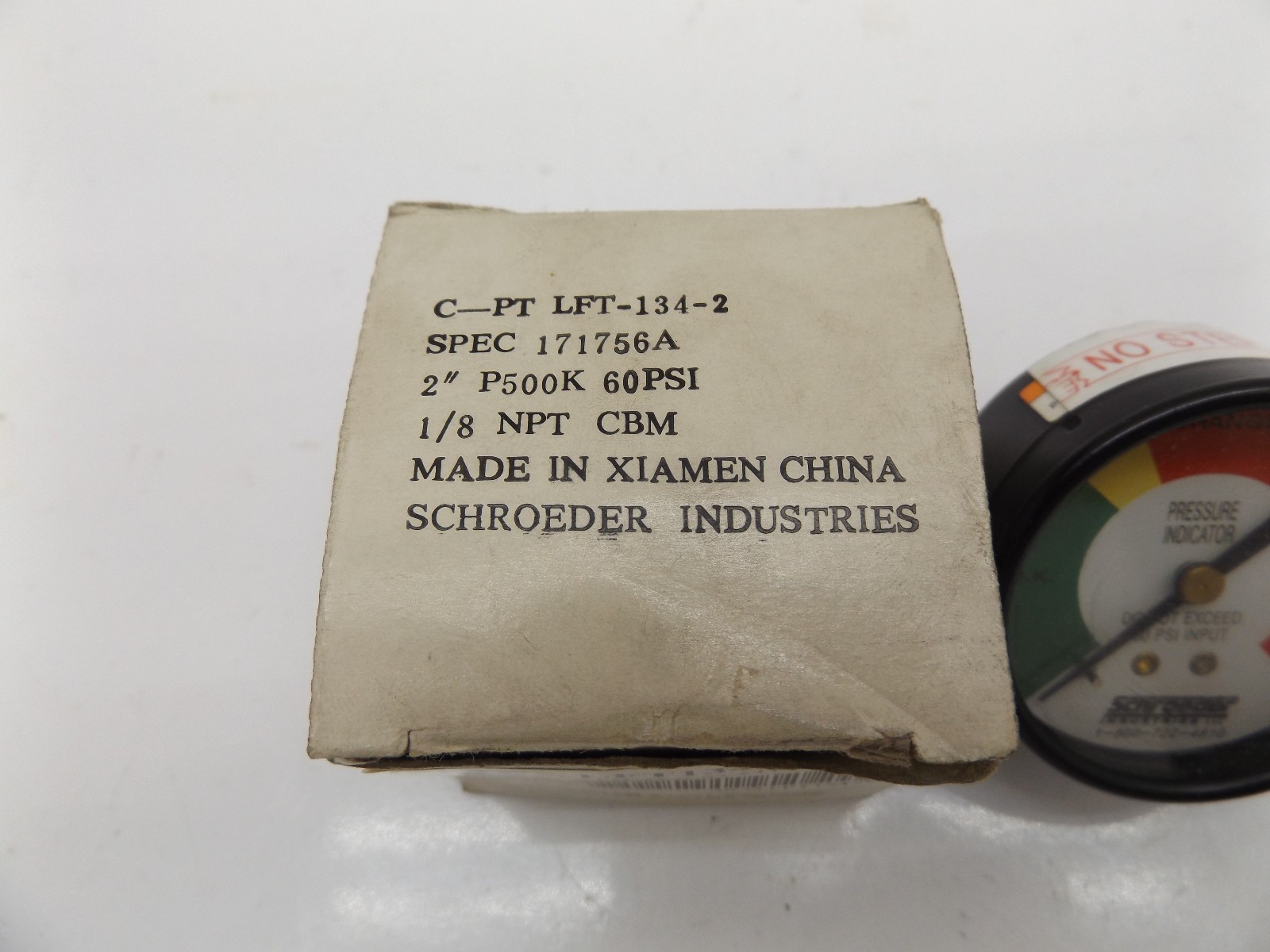 SCHROEDER PRESSURE INDICATOR 60PSI LFT-134-2 1/8" NPT BACKMOUNT