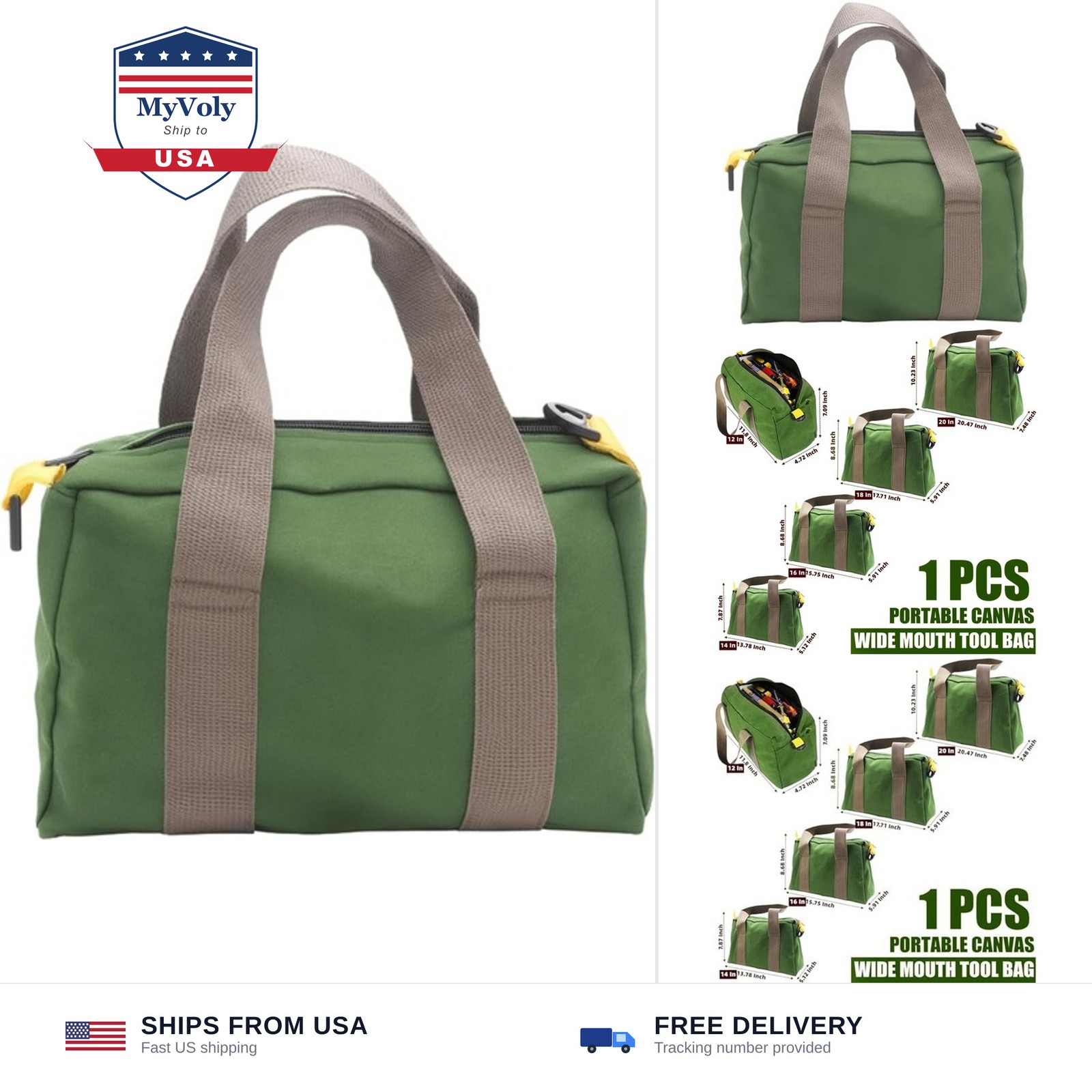 BLIRITEL 12 Inch Wide Mouth Tool Bag, Heavy Duty Canvas Tool Storage Bag, Lar...
