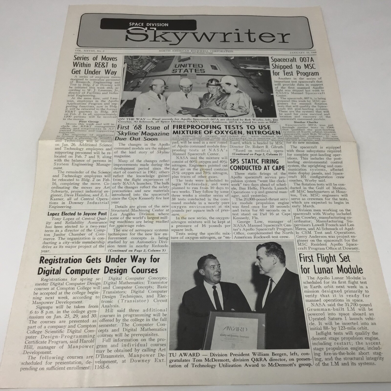 1968, January 19, SKYWRITER North American Aviation Vol, XXVIII , No. 3