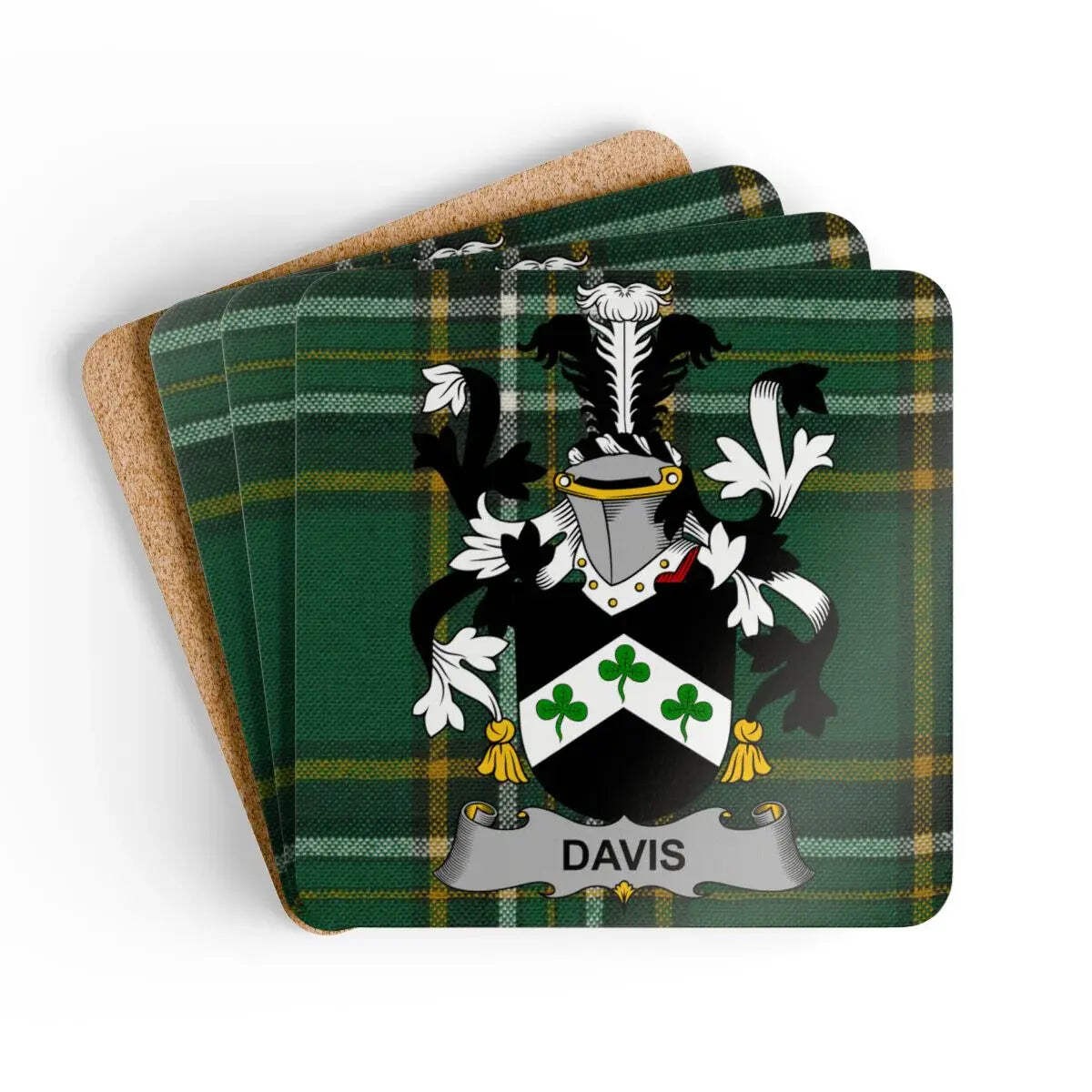 Davis Irish Family Crest Tartan Coaster Set