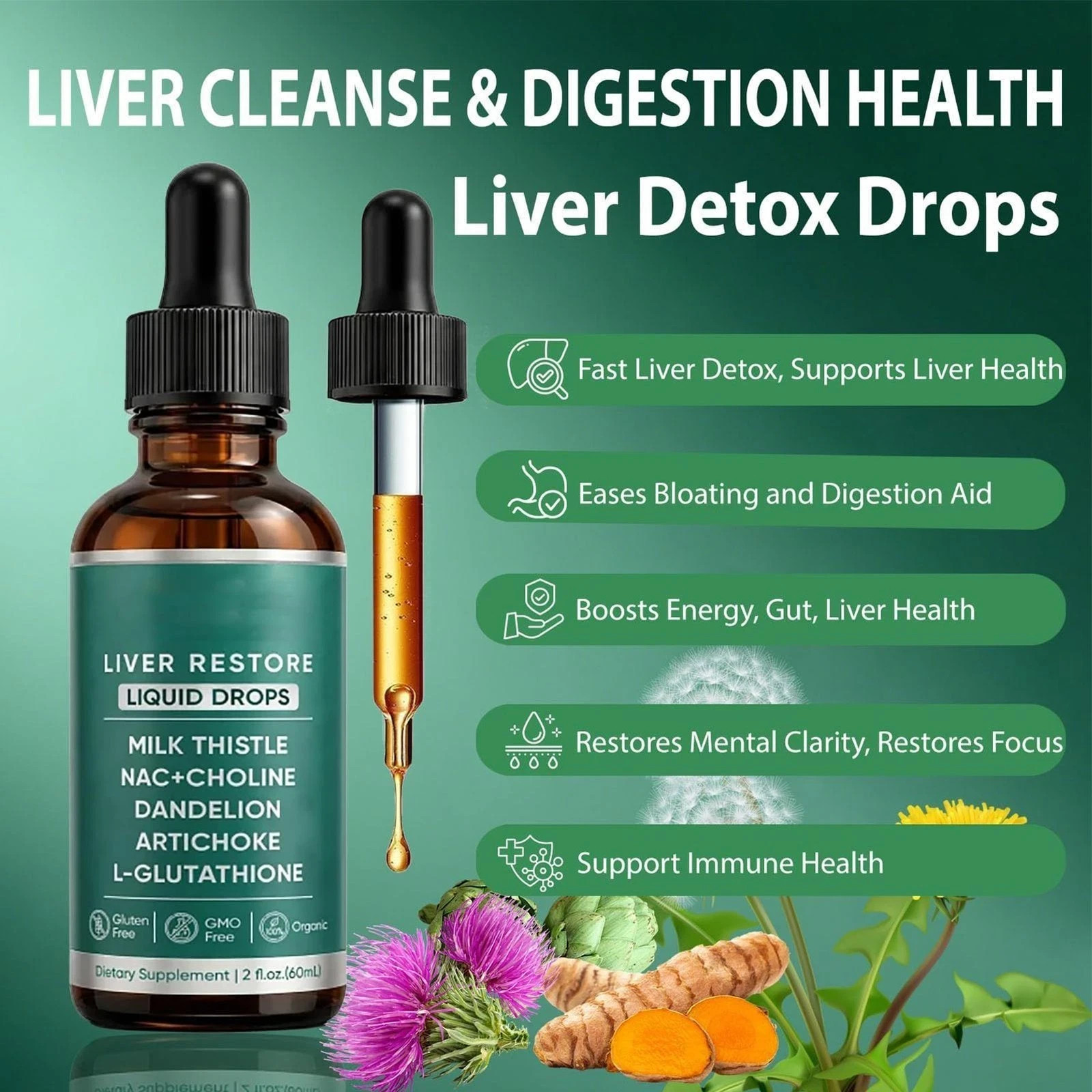 Purelia Liver Restore Drops – Complete Liver Detox Support Supplement 60ml