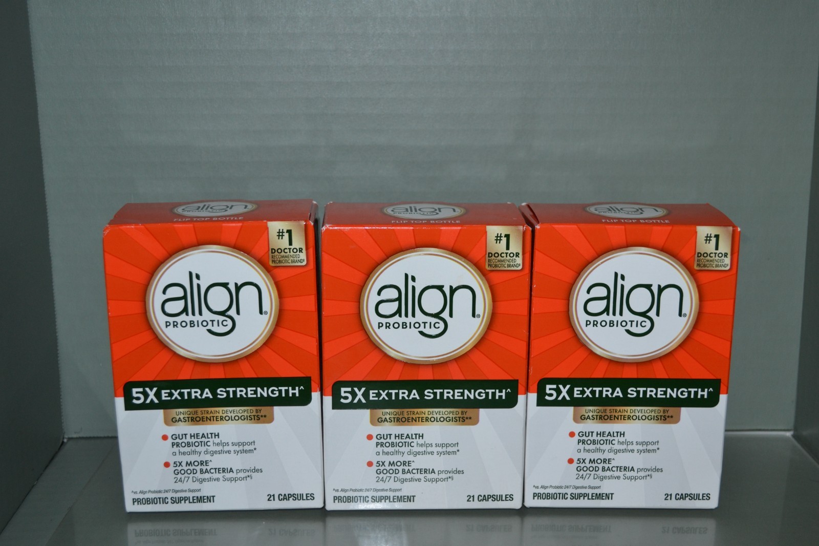 (3) Align 5X Extra Strength Probiotic Supplement, 21 Capsules Each, Exp. 01/2028