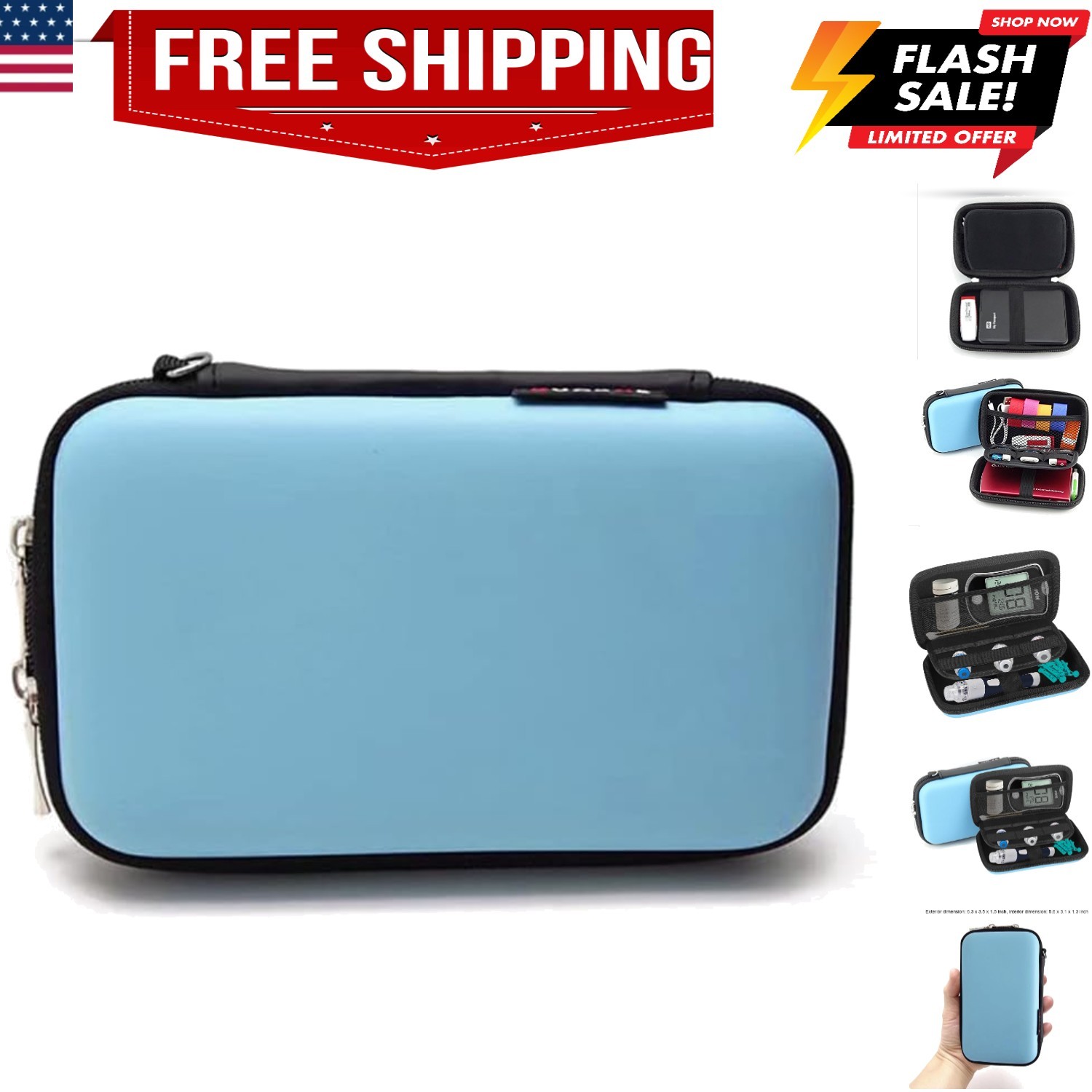 Small Protective Hard Shell Diabetic Travel Case Testing Supplies Kit Organiz...
