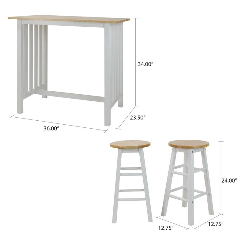 3 Piece Solid Wood Breakfast Cart Set W/ Pub Table & Stools Small Spaces New