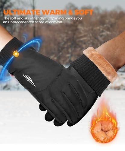 Snow Winter Gloves made with Waterproof/Touchscreen/Thermal Warm Medium Black