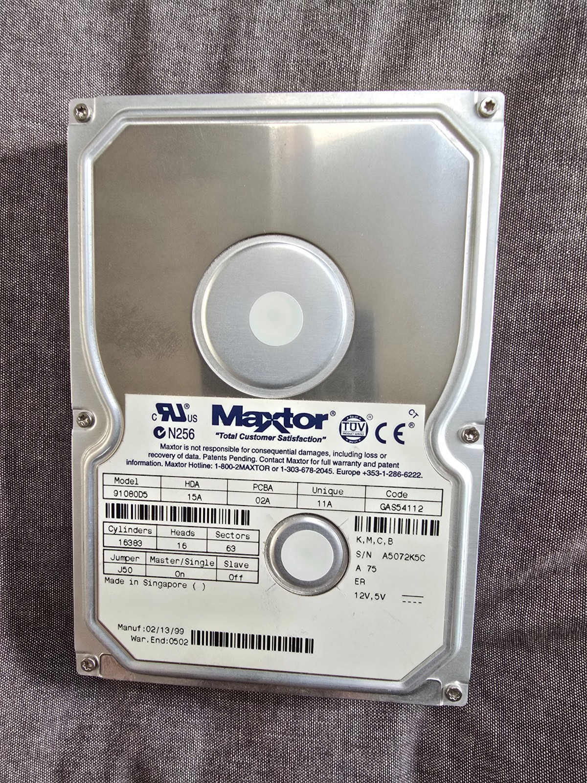 Maxtor 91080D5 Hard Drive 16 Head Made In Singapore Brand New FREE SHIPPING
