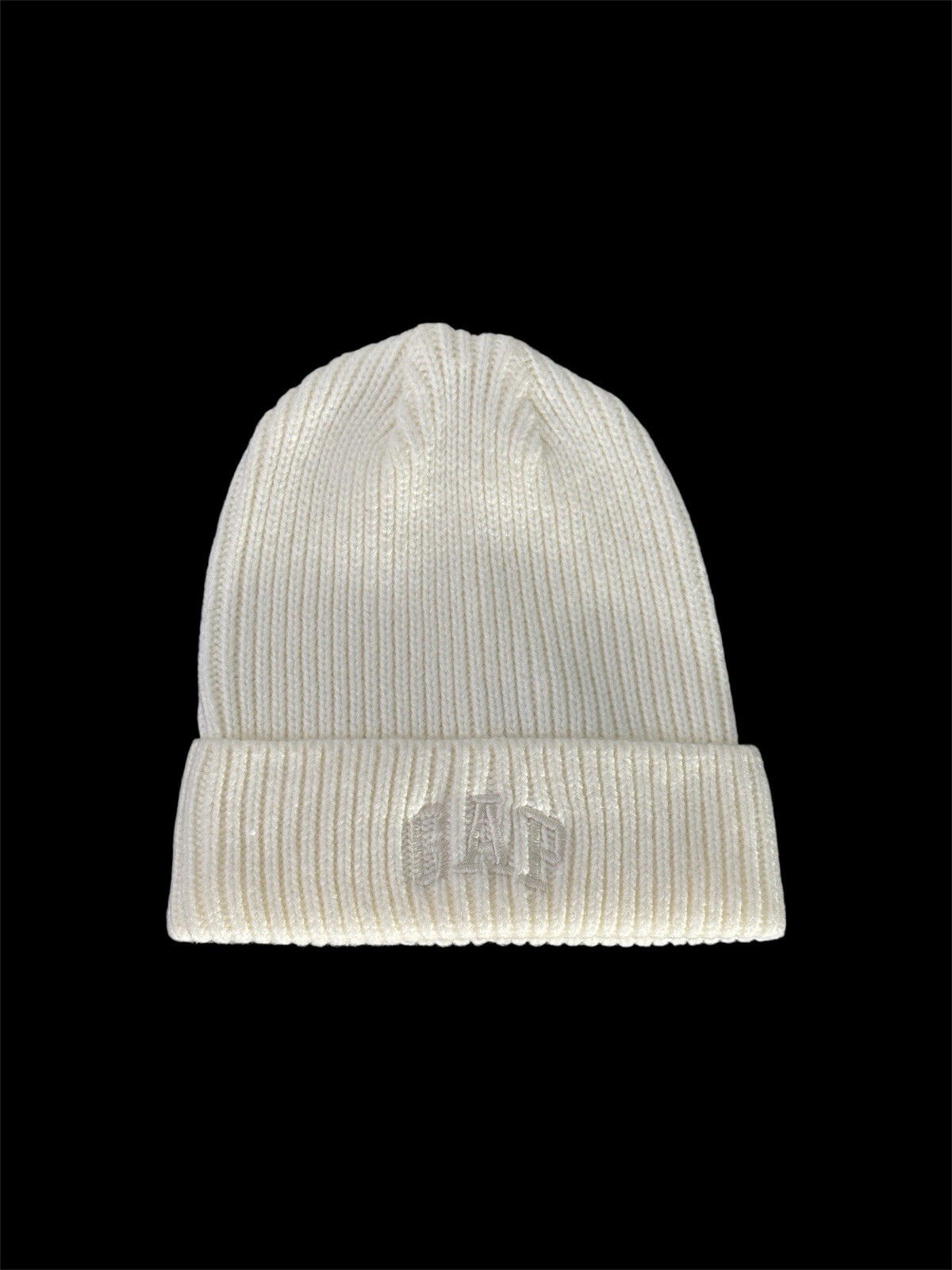 GAP One Size Logo Beanie Ribbed Beanie in Milk Fold Over Cuff Cozy Used