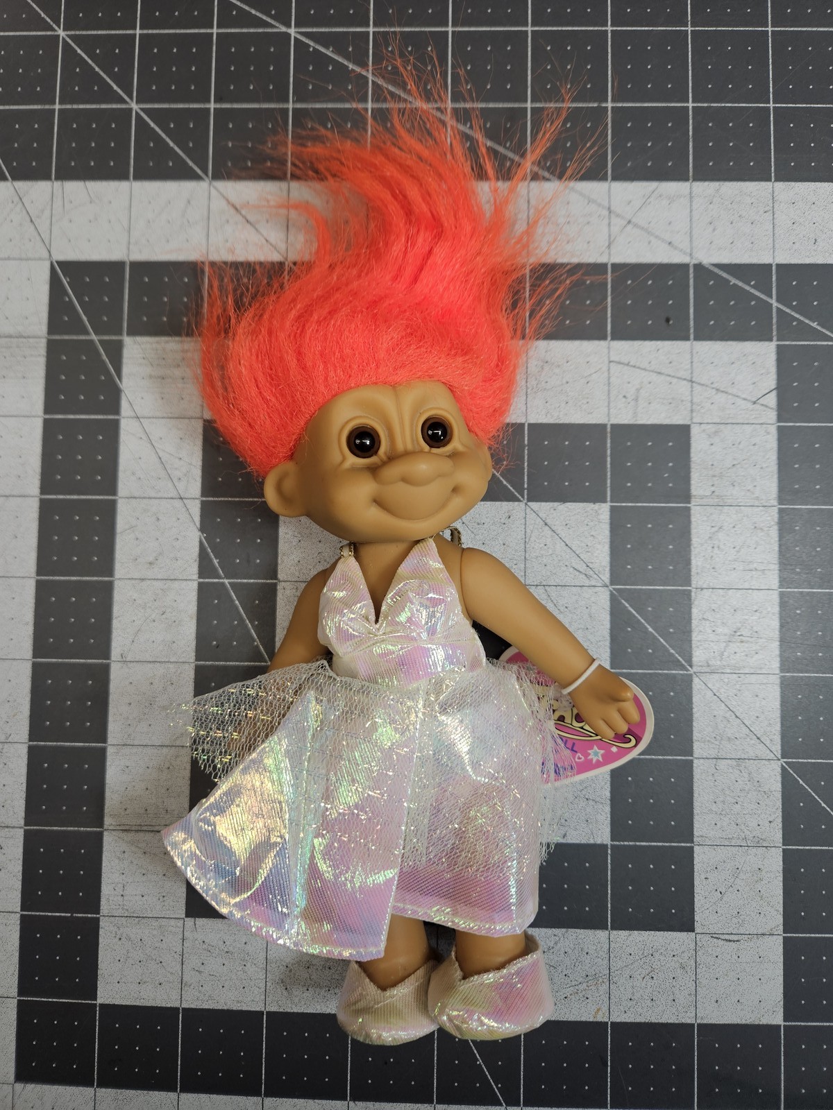 Russ Tracey Troll Doll Orange Hair Sparkle Dress Pink Tag New Old Stock 18818