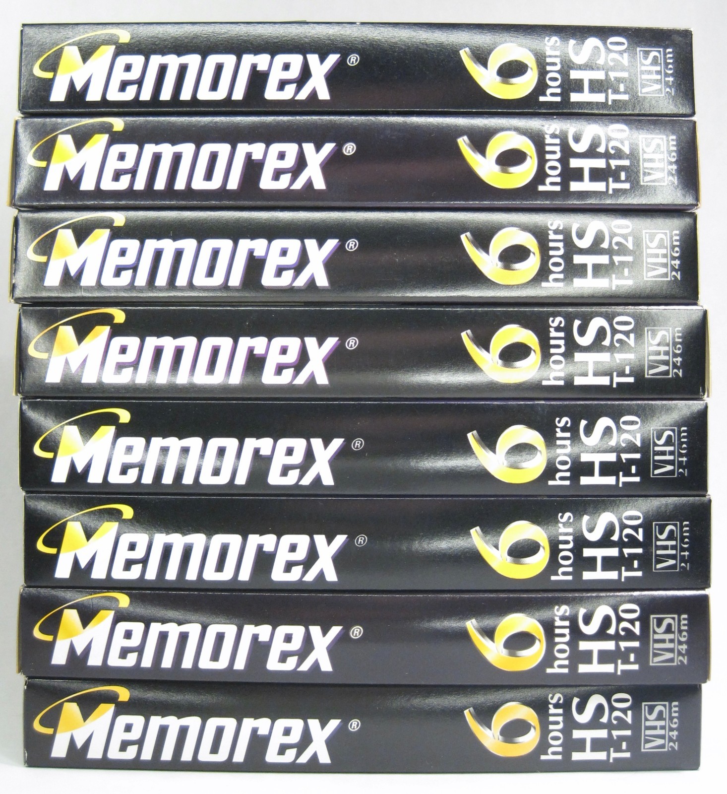 Vintage VHS Tape Lot of 8 Used Tapes Memorex Model T-120 HS 6 Hours With Boxes