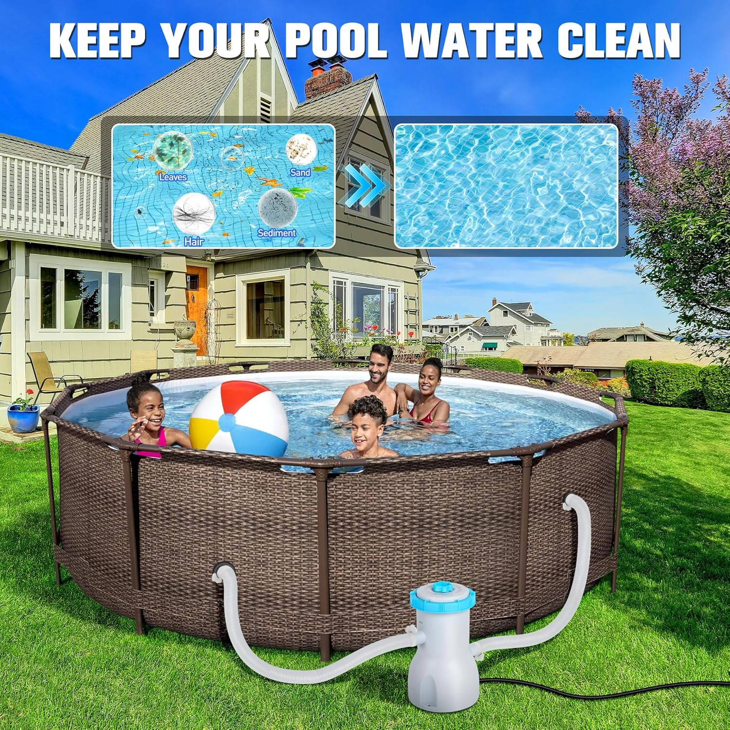 800 GPH above Ground Pool Filter Pump, Energy-Saving Pool Cartridge Filter Pump