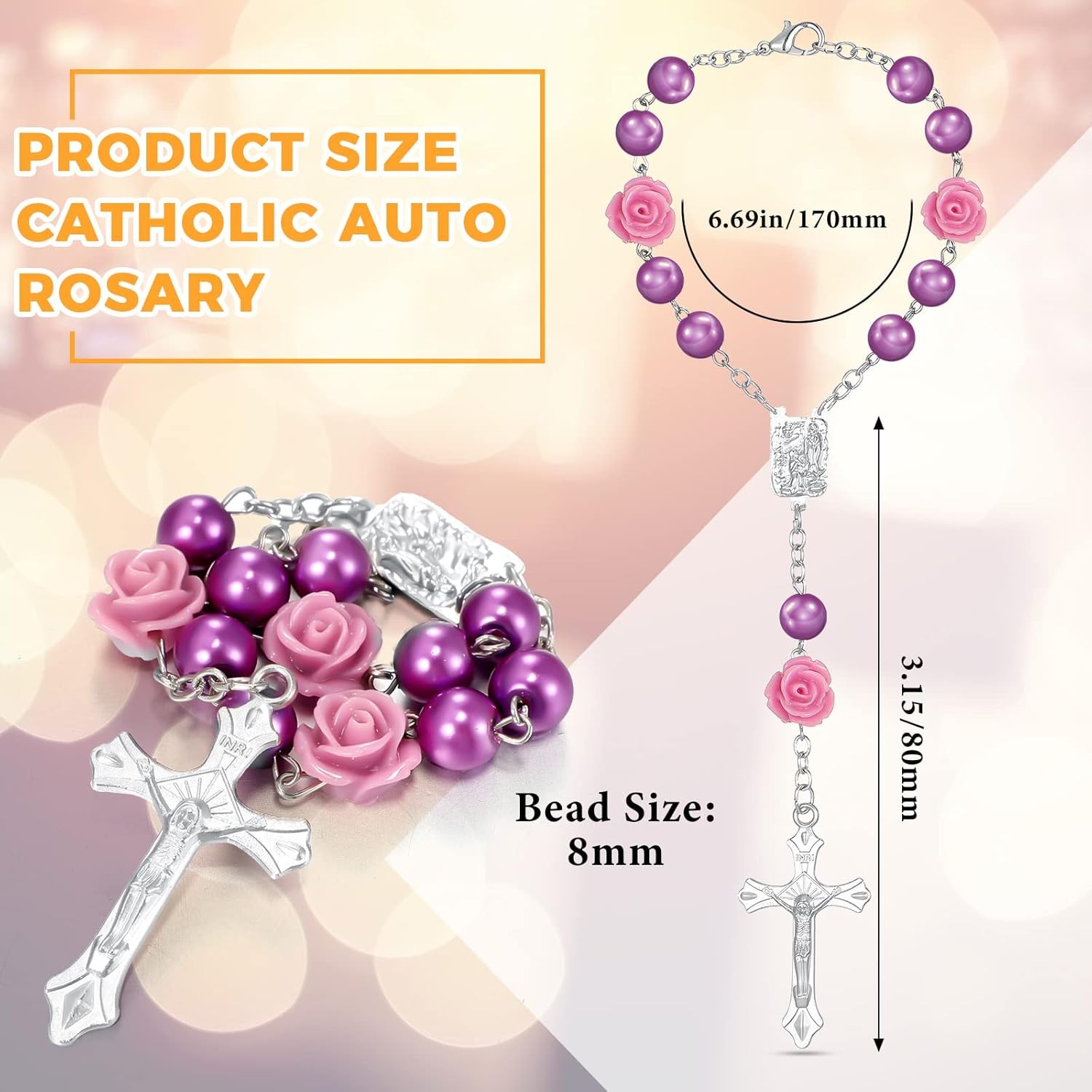 2 Pieces Car Rosary Rearview Mirror Auto Rosary Religious Car Mirror Hanging Acc