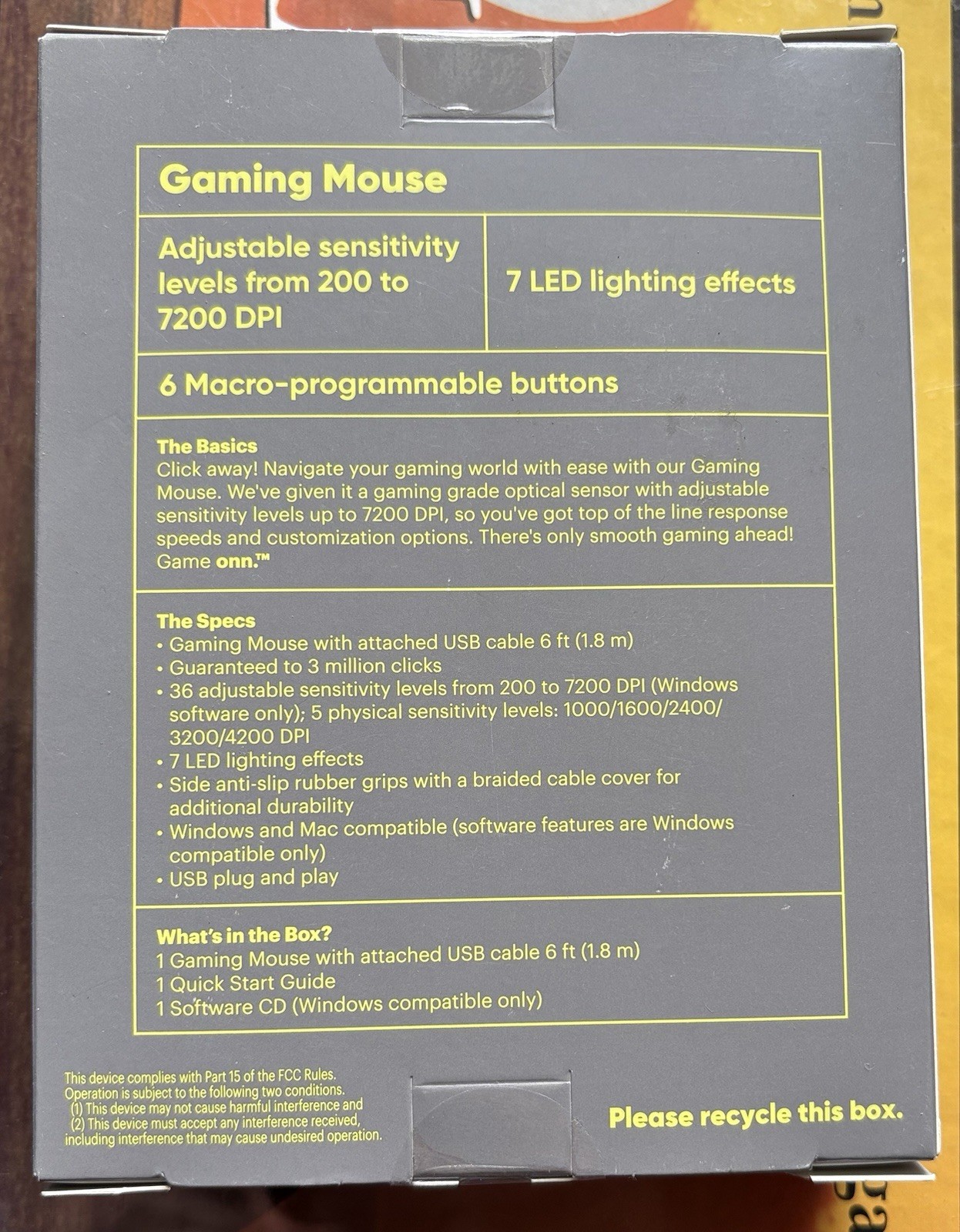6’ Onn Wired Gaming Mouse 7 LED Adjustable Lights DPI Adjustable NEW