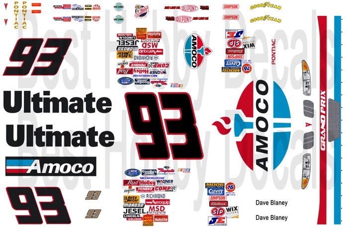 #93 Amoco Dave Blaney 2000 Grand Prix - 1/32nd Scale Waterslide Nascar Decals