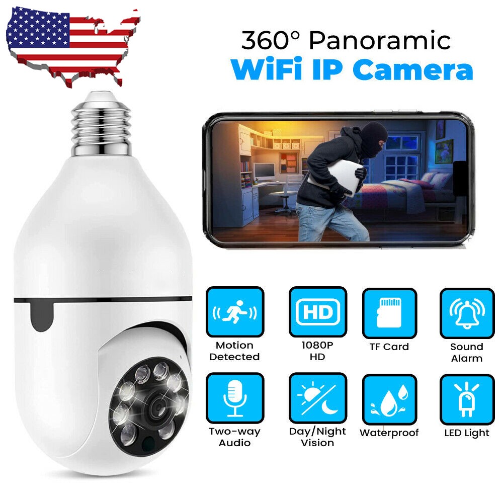 WiFi 360° Panoramic Lamp 1080P Wireless E27 Bulb Camera Smart Security Home Cam