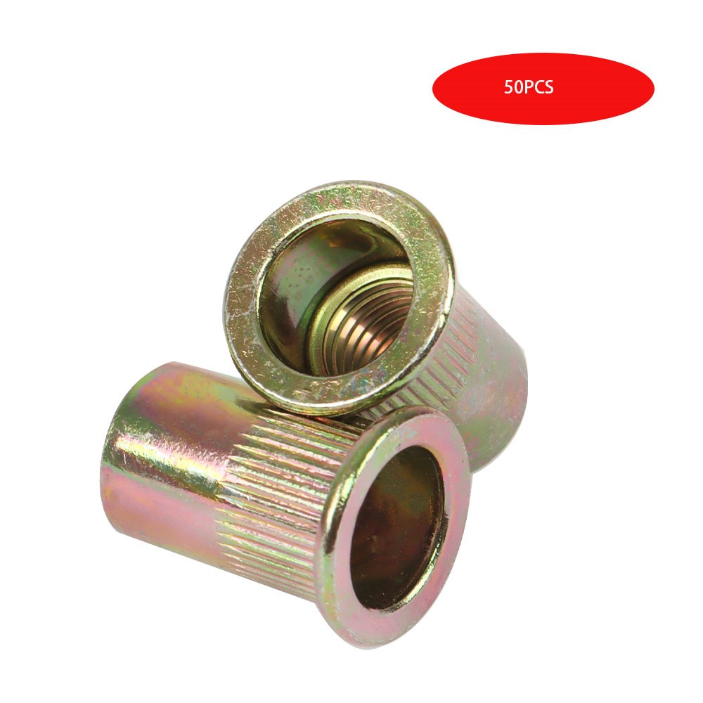 50 Piece M10 Metric Flat Head Rivet Nut Zinc Plated Steel Insert Nutsert
