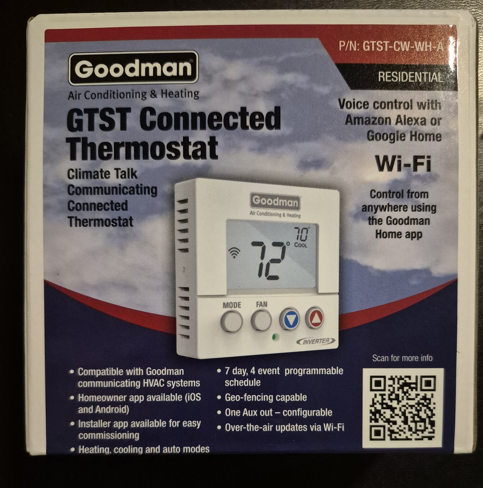 Goodman GTST connected thermostat GTST-CW-WH-A