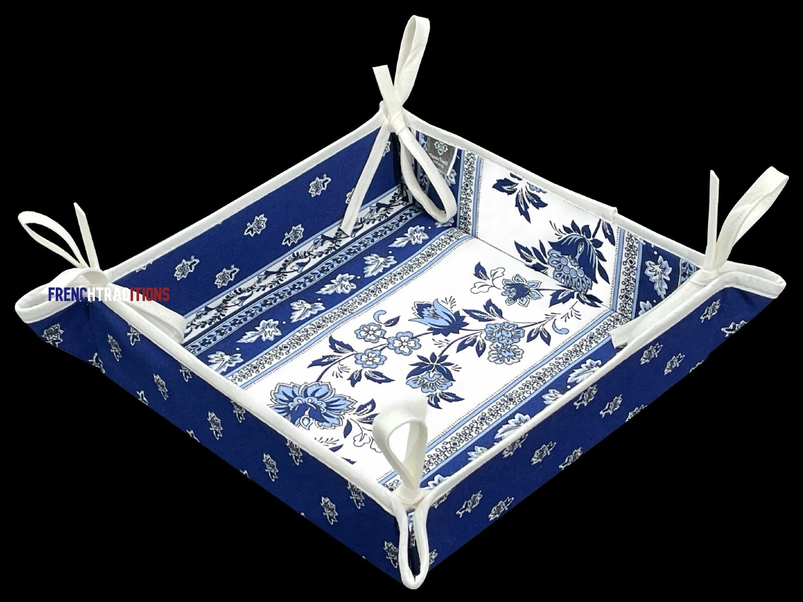 French Provencal Breadbasket Flowers Blue & White Made in France