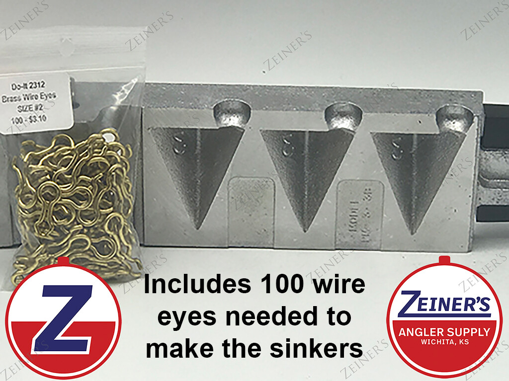 3168 New Do It Pyramid Sinker Mold with 100 Size 2 Wire Eyes - 3oz - 3 Cavity
