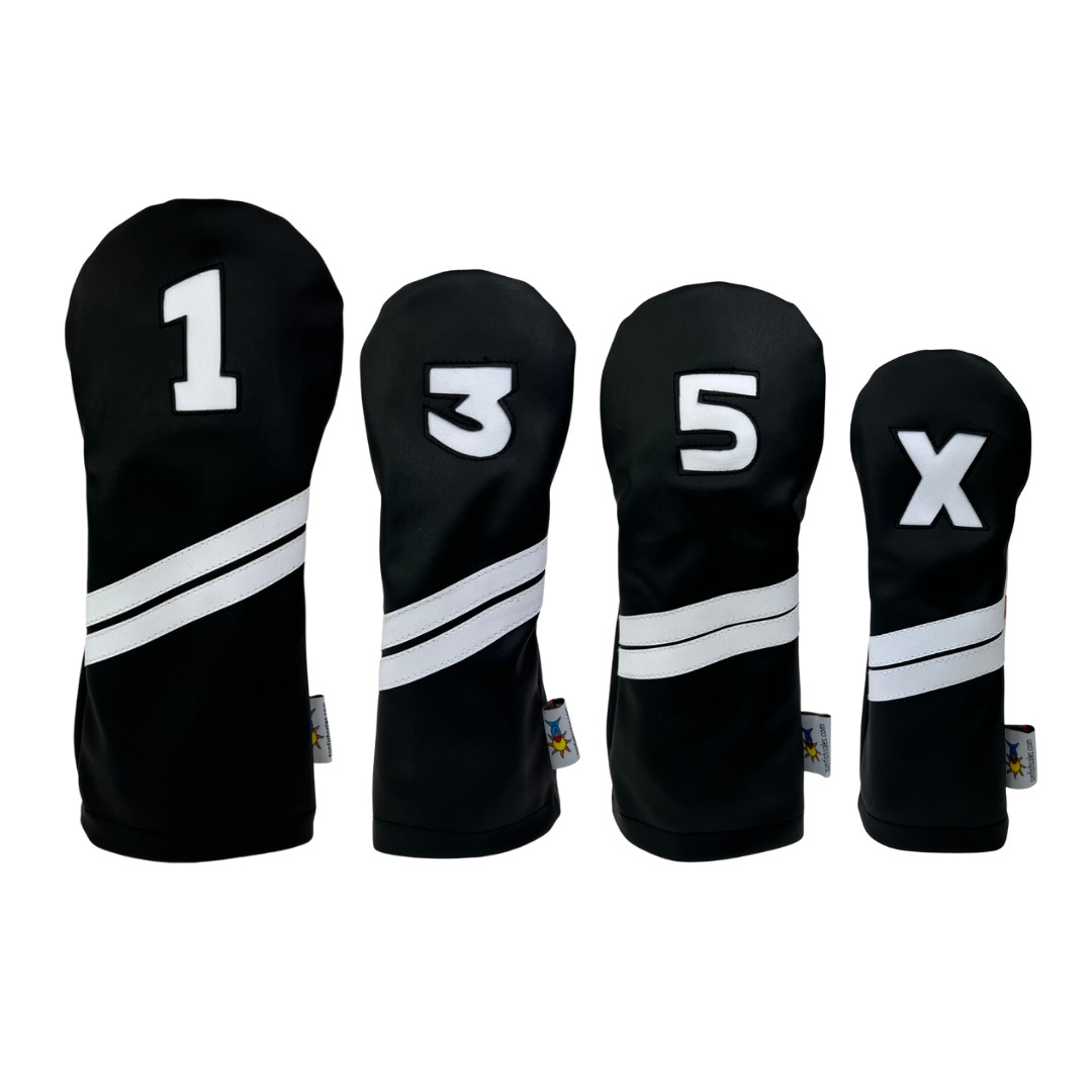 Sunfish Leather golf headcover 4 piece set - DR FW FW HB - black white stripes !