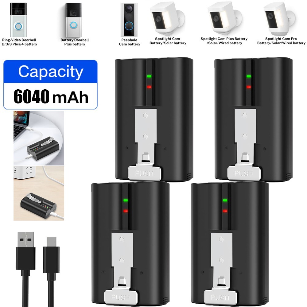 4 Pack Ring V4 Battery for Ring camera Doorbell Solar Floodligh 2/3/4/3 plus US