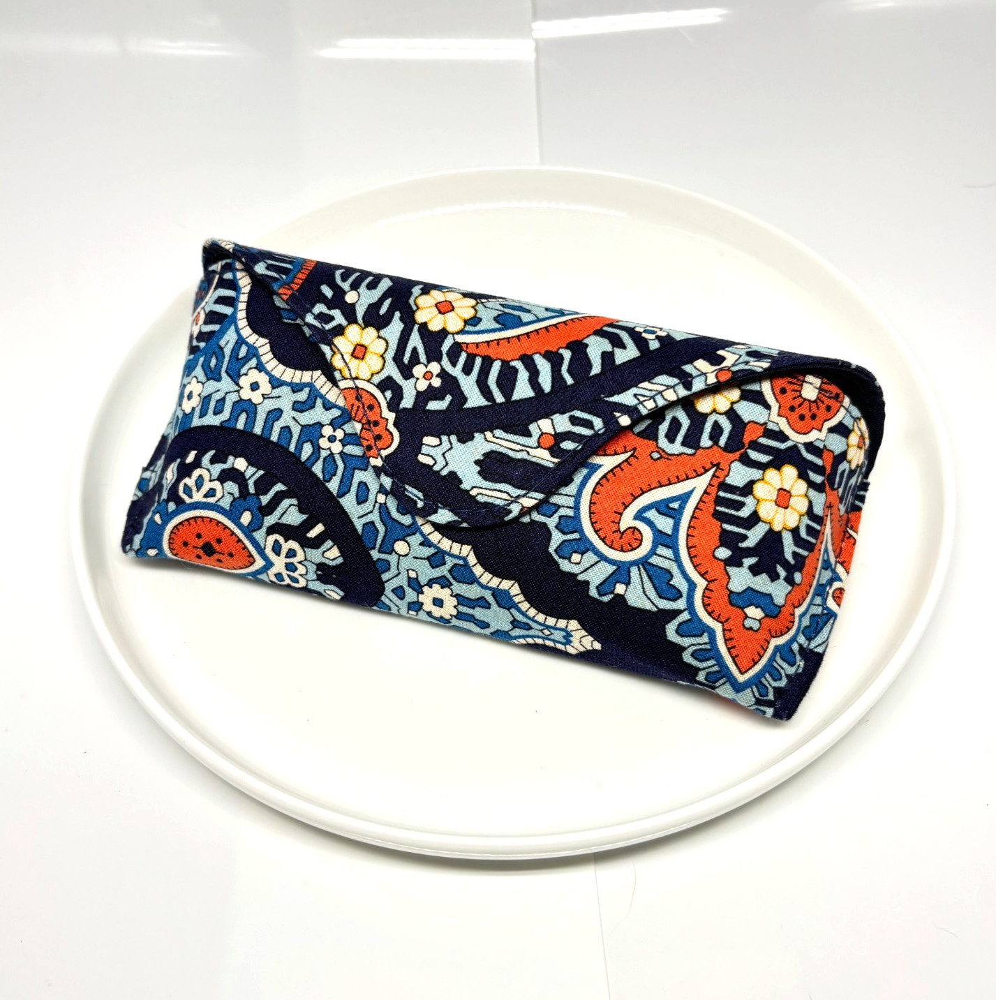 Vera Bradley Soft Eyeglass Sunglasses Case Navy Blue Orange Paisley Cotton