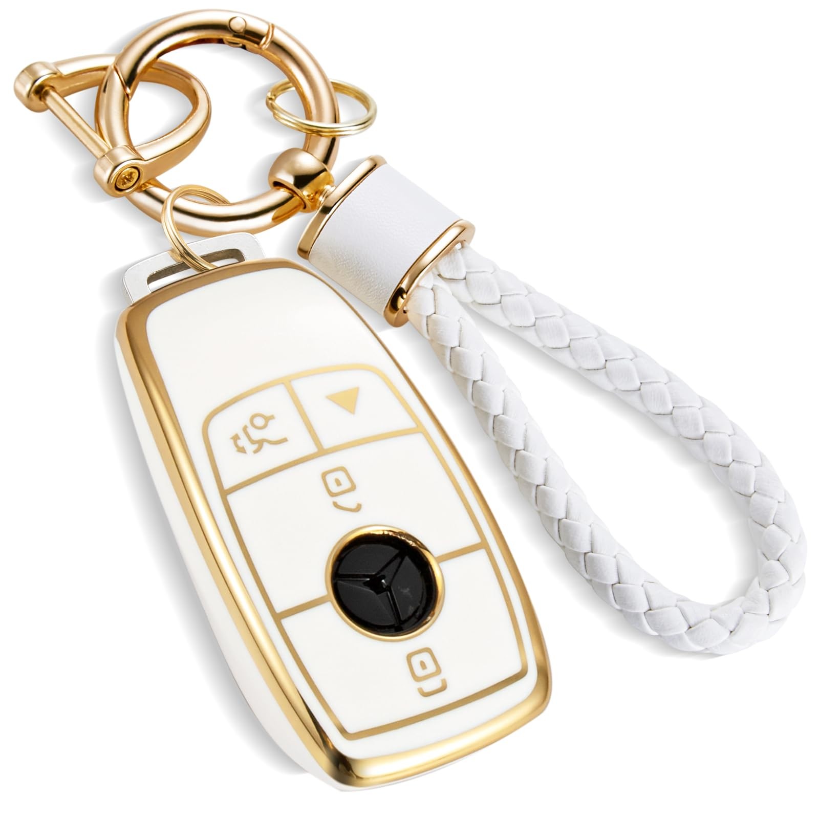 CTRINEWS for Mercedes Key Fob Cover with Metal Braided Rope Keychain, Upgrade...