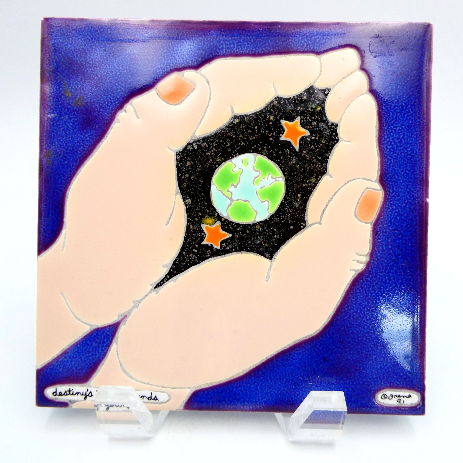 Irene Otis Studio Art Tile Trivet  Destiny's In Your Hands  1991 Wall Plaque