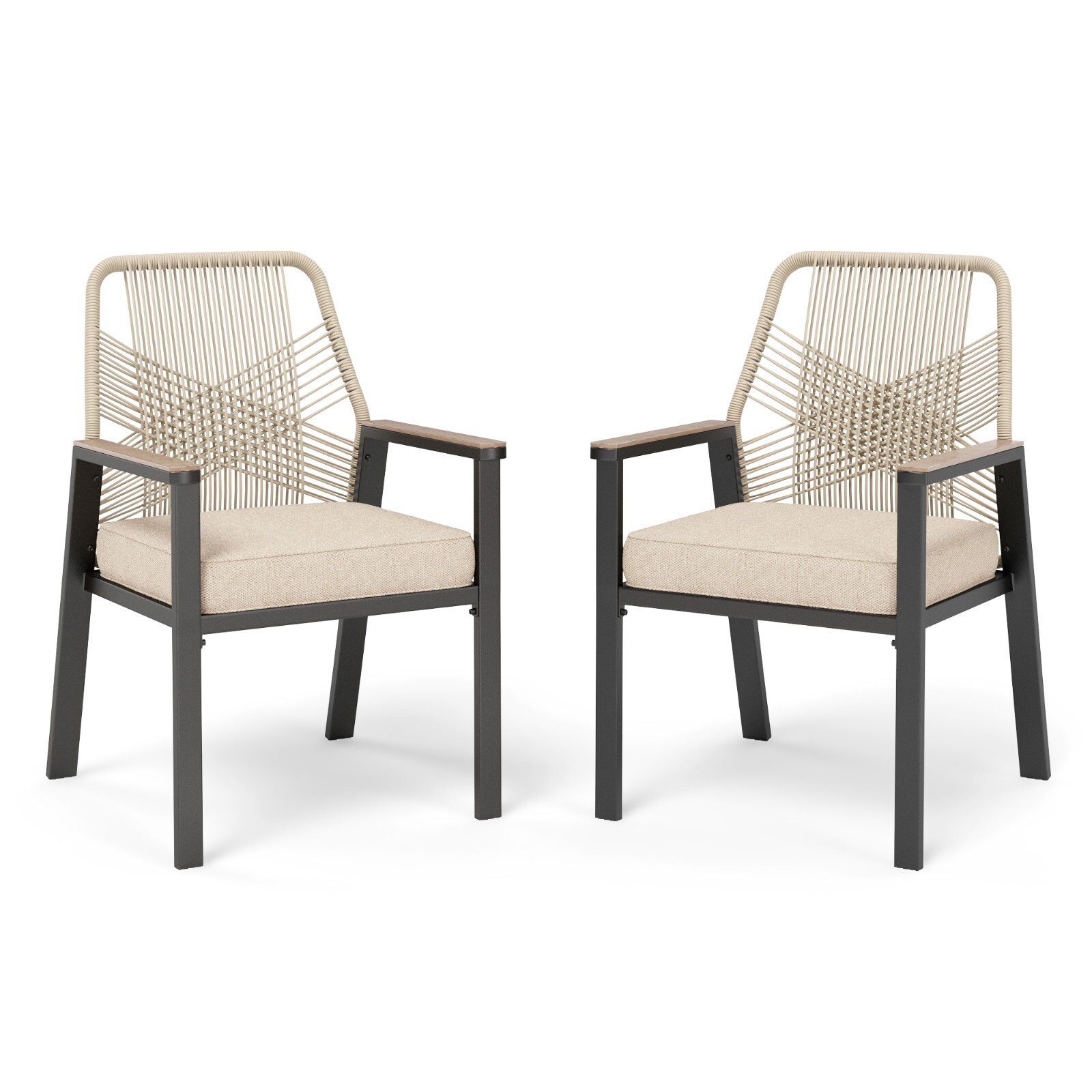 2Pcs Patio Chair Wicker Chair Outdoor Chair Rattan Dining Chair with Cushion