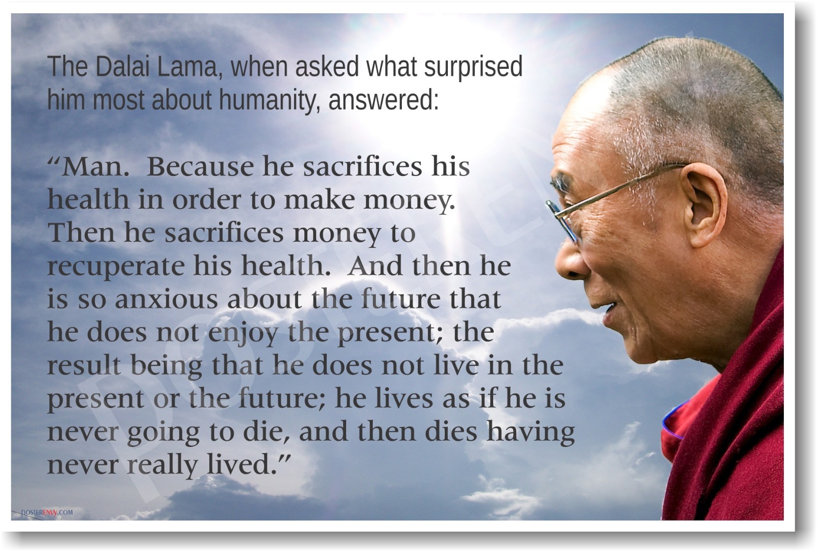 Dalai Lama - Humanity Money Life - NEW Famous Person Classroom Quote POSTER
