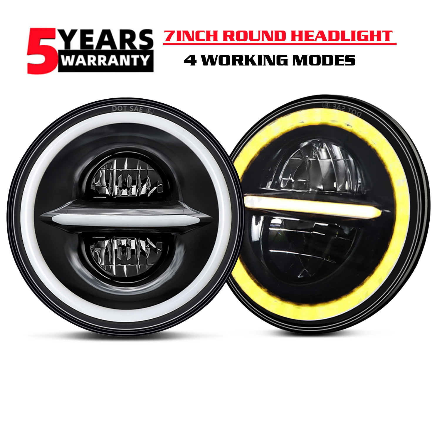 Pair 7" Inch Round LED Headlights Hi-Lo Sealed Beam For Chevy Bel Air 1955-1957