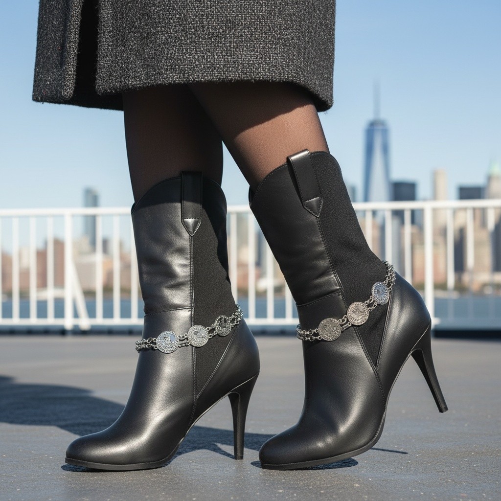 Women Fashion Boot Chain Bracelet Silver Metal Vintage Coins Shoe Charm PAIR