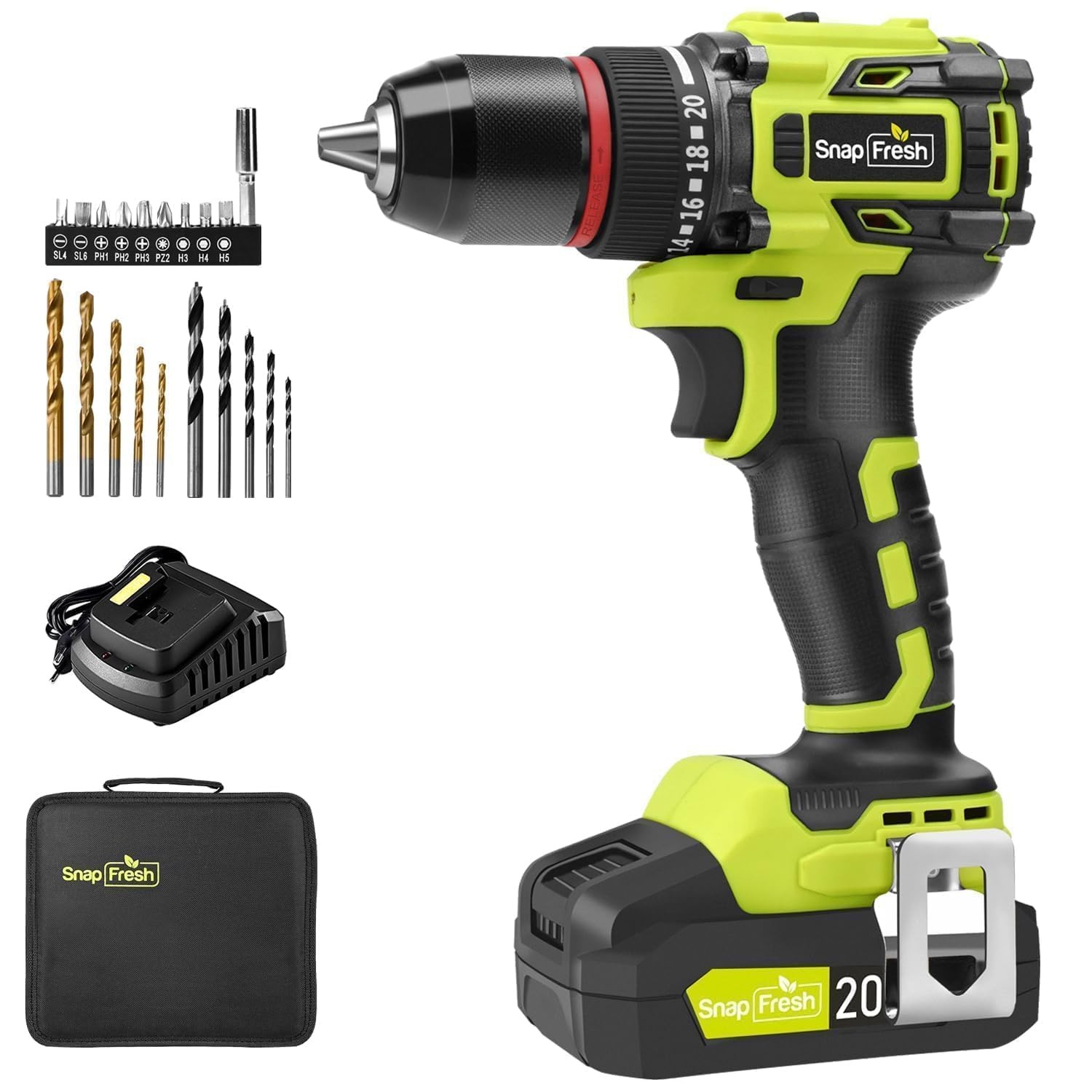 Cordless Drill Driver 20V 500 In-lbs Torque, 1/2" Compact Power Tool - LED