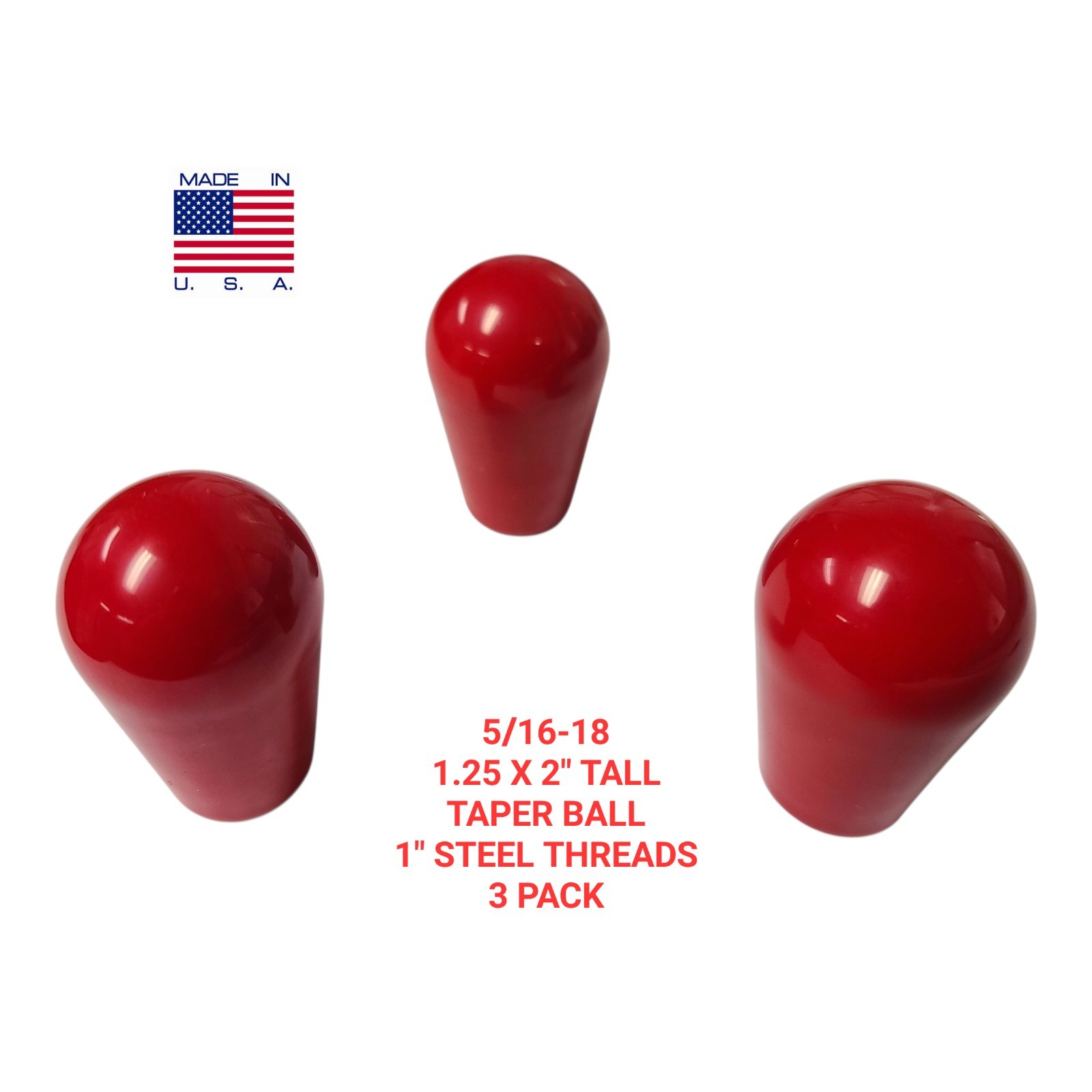 3 PACK Turn Knob Handles 5/16"-18 Red ABS Female Steel Threads Blind Machinery