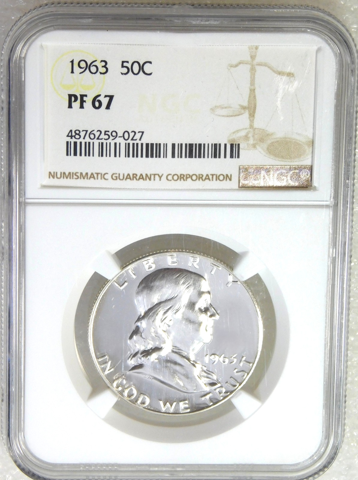 1963 Franklin Silver Half Dollar NGC PF67 Frosty White Proof, PQ #F325B