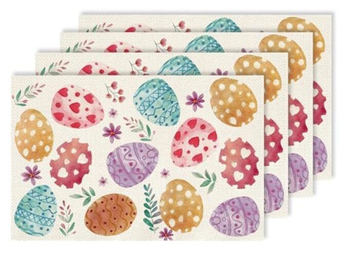 Easter Eggs Floral Placemats Set of 4 12x18 Inch D12" x 18", Rectangular 4 Pcs
