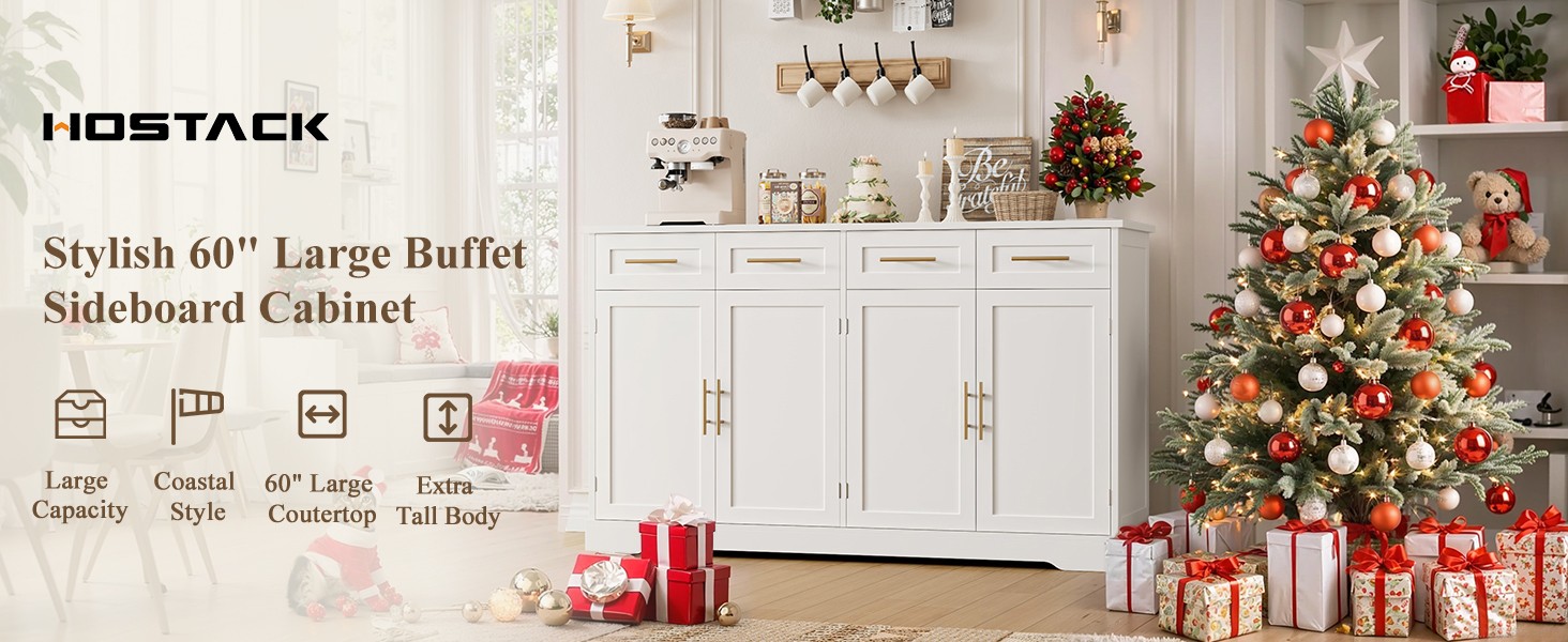 HOSTA 60" Lar Buffet Sideboard with Stora, 36" Tall Kitchen Buffet