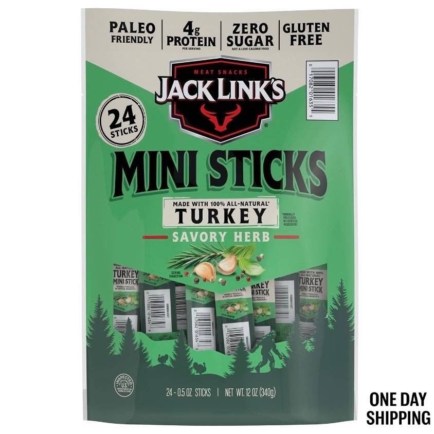 Jack Link’s Savory Herb Mini Turkey Stick 0.5 oz 24 Pack Protein Snacks